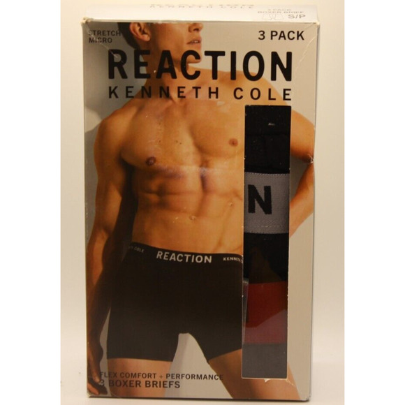 Kenneth Cole Reaction Micro Stretch Boxer Brief Men's Small 3 Pack Red Black - Picture 1 of 7